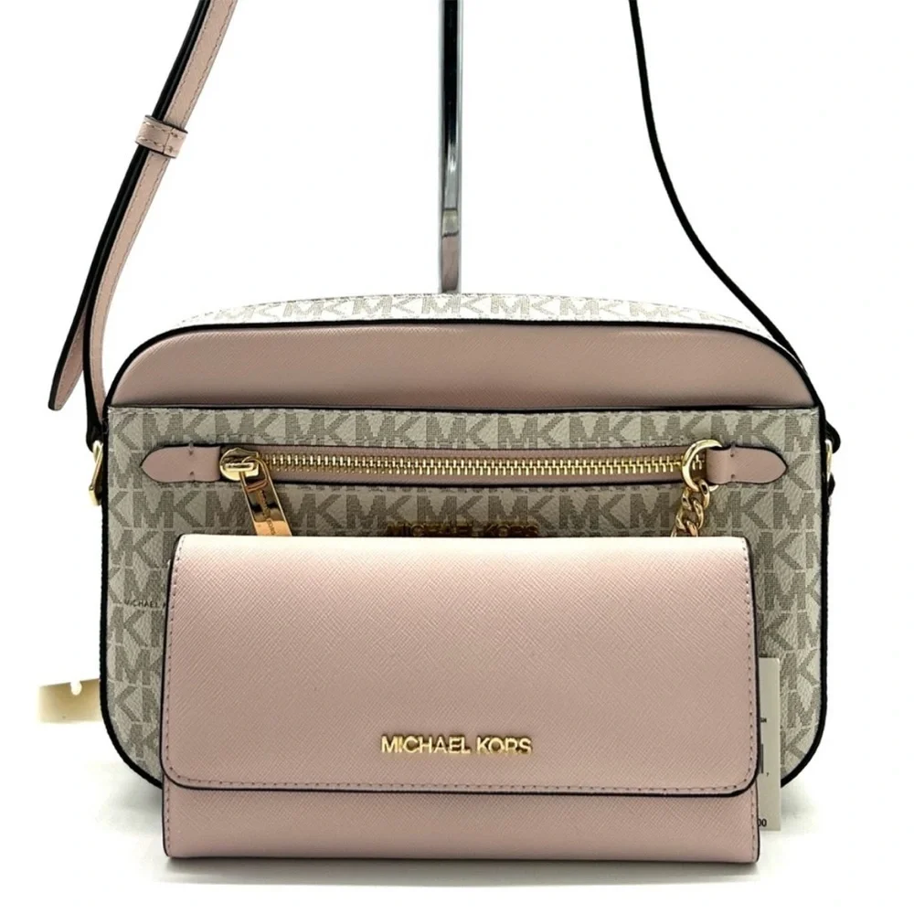 Michael Kors Jet Set LG Signature Logo Crossbody Bag & Matching Trifold Wallet